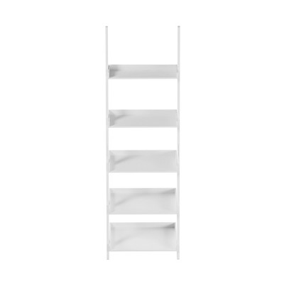 White 5-Tier Wood Ladder Bookshelf for Storage
