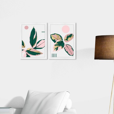 15" x 21" (Set of 2) Blush Leaves Floral and Botanical Framed Wall Art Prints Pink - Wynwood Studio