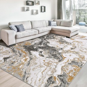 Abstract Marble Area Rug, Modern Low Pile Washable Rug, Soft Luxury Carpet for Living Room, Bedroom, Kitchen, and Dining Room - 1 of 4