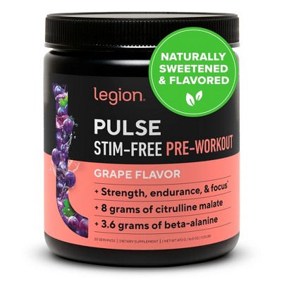 Legion Pulse Natural Pre-Workout Supplement Caffeine-Free - 20 Servings (Grape)
