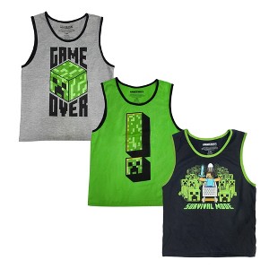 Minecraft Creepers Value 3-Pack of Youth Boy’s Sleeveless Muscle Shirts - 1 of 4