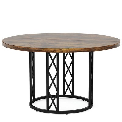 Resenkos Dining Table, Living Room Table,Round Dining Table for 4 People, 47" Kitchen Table with Metal Base,Brown & Black