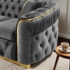 90.6" Velvet Button Tufted Sofa with Gold Stainless Steel Accents & 2 Pillows, 3-Seater Luxury Chesterfield Sofa for Living Room, Italian Velvet - 3 of 4