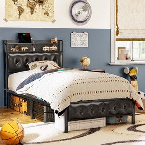 WOWLIVE Full/Queen/King Bed Frame with Storage Headboard, Metal Platform Bed Frame, Storage Bed with Charging Station and LED Light - 1 of 4