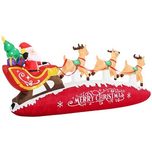 Itopfox 10 ft Christmas Inflatable Santa Sleigh with Reindeer Outdoor Yard Decoration Red Self Inflates with Stakes Tethers 1 Piece - 1 of 4