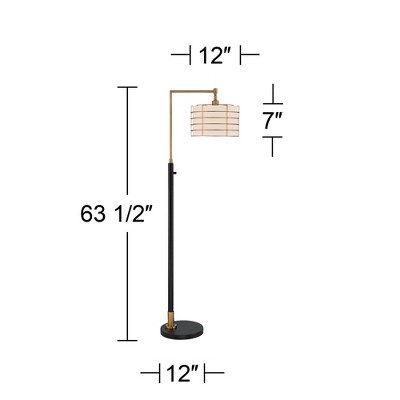 Elegant Arc Floor Lamp with Warm Gold and Black Metal, Linen Shade