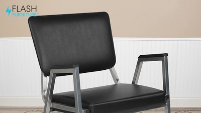 Elegant Stacking Black Fabric & Silver Metal Reception Arm Chair