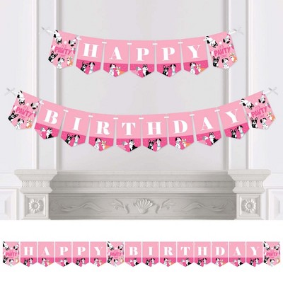 Big Dot of Happiness Pawty Like a Puppy Girl - Pink Dog Birthday Party Bunting Banner - Birthday Party Decorations - Happy Birthday