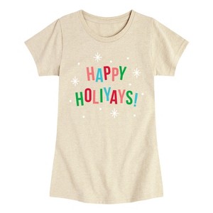Girls' - Instant Message - Happy Holiyays Fitted Short Sleeve Graphic T-Shirt - 1 of 4