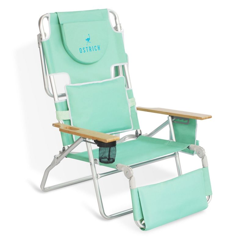 Ostrich Deluxe 3N1 Lightweight Lawn Beach Reclining Lounge Chair with Footrest, Outdoor Furniture for Patio, Balcony, Backyard, or Porch, Teal, 1 of 7