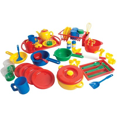 Dantoy Play Kitchen Dishes pk, 4 Settings, Assorted Colors, 55 pc