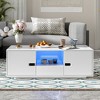 Modern Rectangle Coffee Table, High-Gloss Finish, Storage Cabinets & Drawer, 16-Color LED Lights for Living Room - 2 of 4