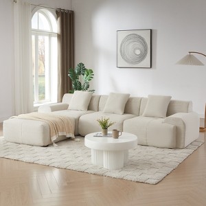 KWPZQEB 113" Cloud Sectional Couches for Living Room, Convertible L-Shape Couch with Ottoman & 3 Pillows, 3 Seater Modular Sectional Sofa, No Assembly - 1 of 4