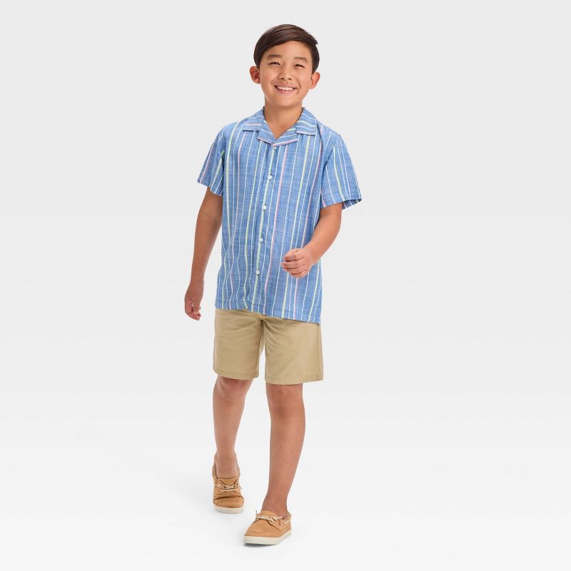 Boys' Short Sleeve Striped Button-Down Shirt - Cat & Jack™ Blue, 4 of 8