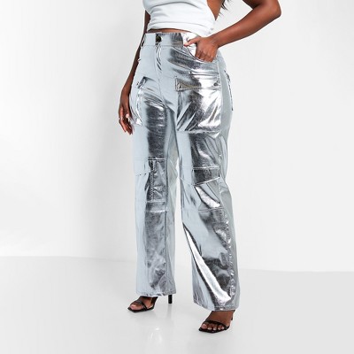 Rebdolls Women's Lena Metallic Wide Leg Cargo Pants - Silver - Large ...