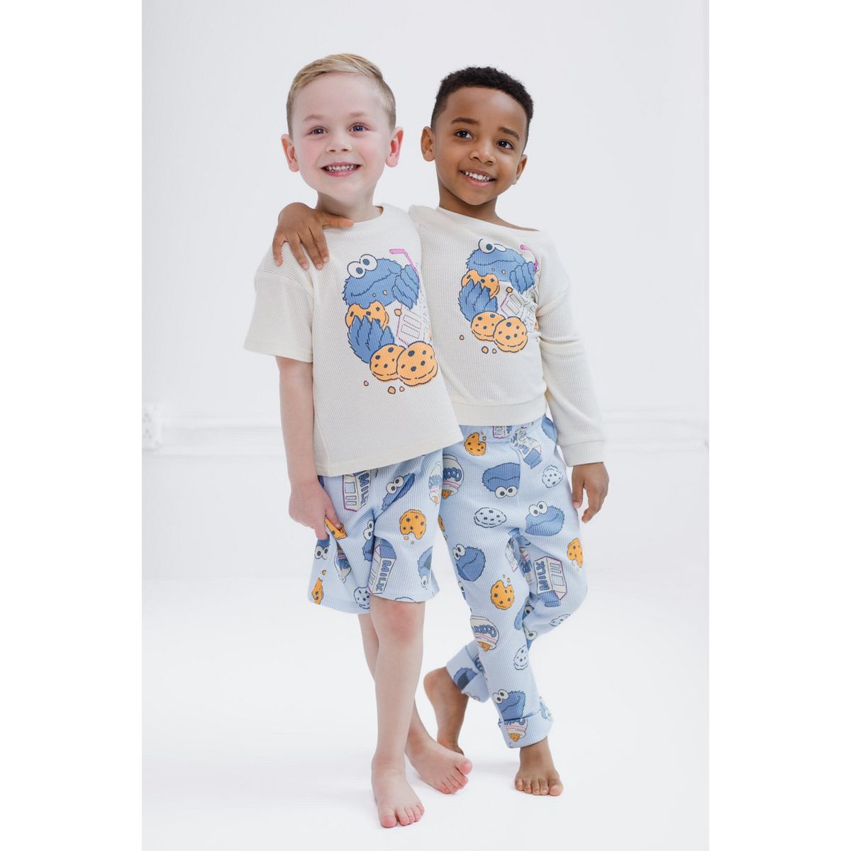 Sesame Street Cookie Monster Waffle Knit T-Shirt Shorts Outfit Set Toddler - thumbnail 5