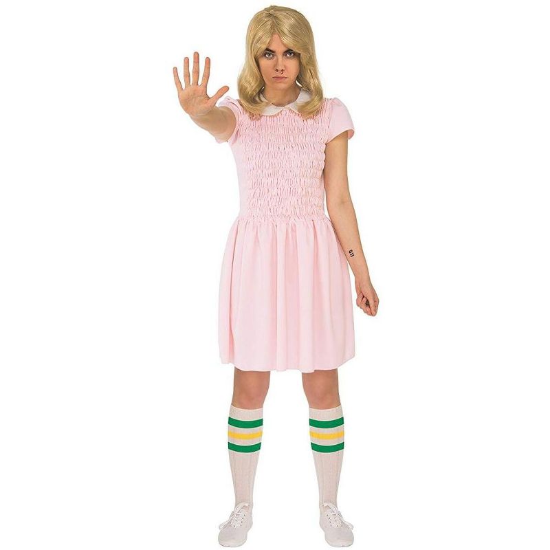 Stranger Things Eleven Short Sleeve Adult Costume Dress - Pink, 1 of 2