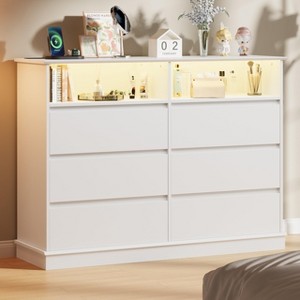 Dresser for Bedroom, 6 Drawer with LED Lights and Charging Station, Wide Chest of 6 Drawers with Open Space, Modern Large Capacity Storage Cabinet - 1 of 4