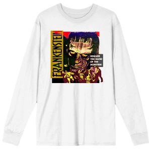 Universal Monsters Frankenstein Beware The Hand Of The Monster Crew Neck Long Sleeve White Adult Tee - 1 of 3