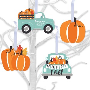 Big Dot of Happiness Happy Fall Truck - Harvest Pumpkin Decorations - Tree Ornaments - Set of 12 - 1 of 4