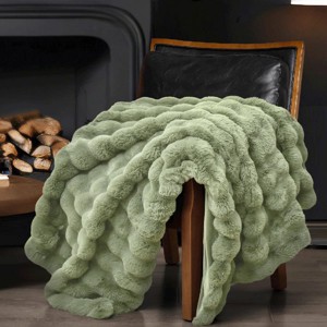 Cozy Throw Blanket, Faux Rabbit Fur Reversible Fleece Blanket, Anti-Shedding Machine Washable Chirstmas Blanket for Sofa/Bedroom/Winter Gift - 1 of 4