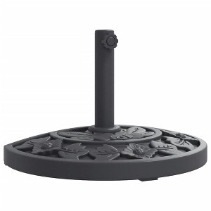 vidaXL Half Round Parasol Base - Black, 19.8 Lb - Plastic & Concrete, Fits Ø1.5/1.9" Poles, Floral Design, Patio Umbrella Holder, 19.3"x12.2"x12.2" - 1 of 4