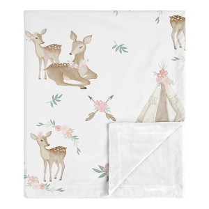 Sweet Jojo Designs Girl Baby Swaddle Blanket Deer Floral Pink Green and White - 1 of 4