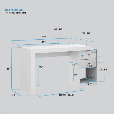 White Expandable Home Office Desk with Drawers and Filing Cabinet
