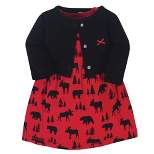 Hudson Baby Infant and Toddler Girl Cotton Dress and Cardigan 2pc Set, Red Moose Bear