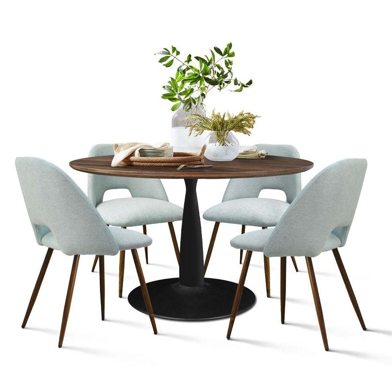 Harold+Edwin 5-Piece Walnut Foil  Round Top Pedestal Dining Table Set with 4 Upholstered Chairs Walnut Legs -The Pop Maison, 2 of 10