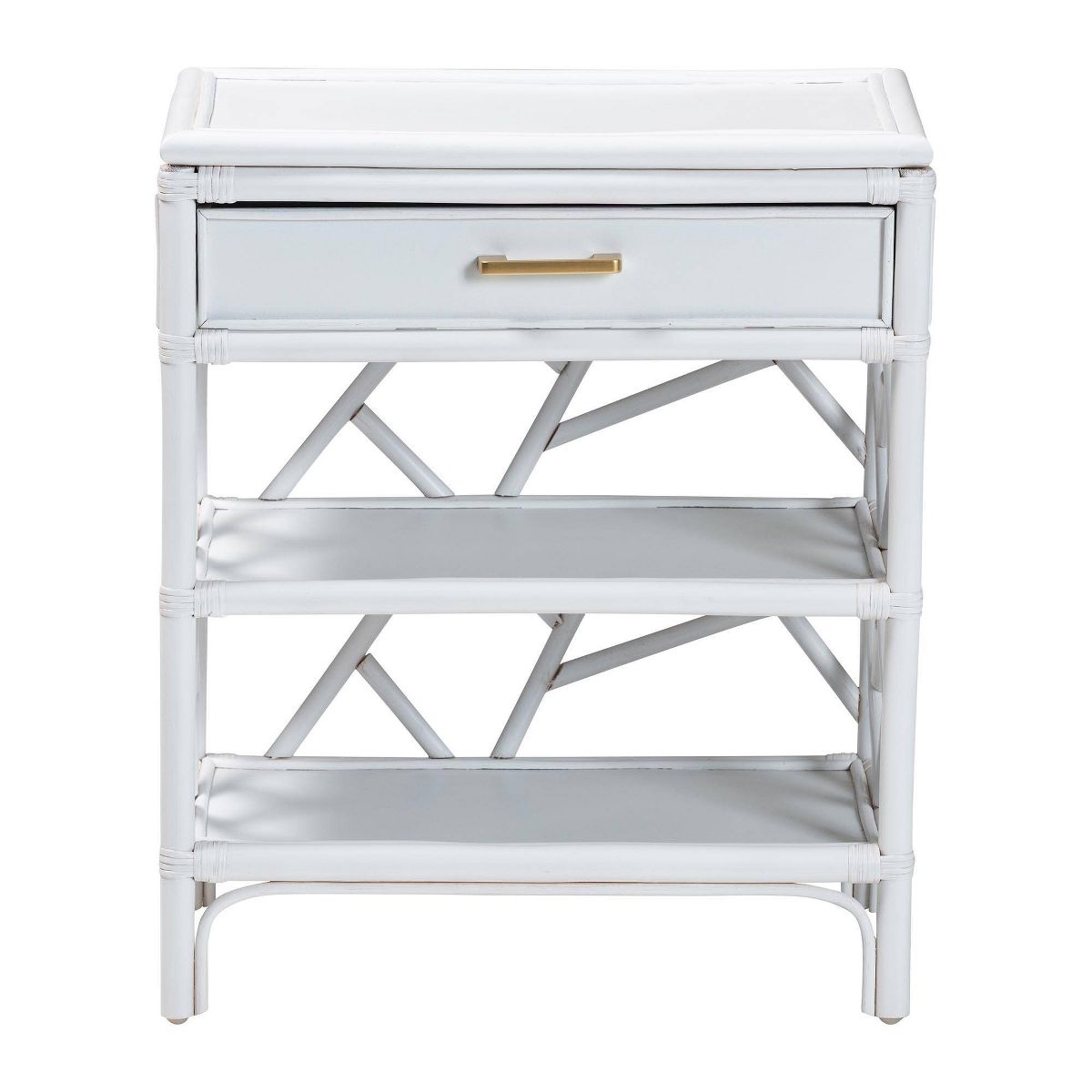 bali & pari Daina Natural Rattan Nightstand with Drawer and Open Shelves White - thumbnail 3