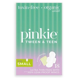 Pinkie Tween & Teen Ultra-Thin Organic Topsheet Pads with Wings - Size Small - 18ct - 1 of 4