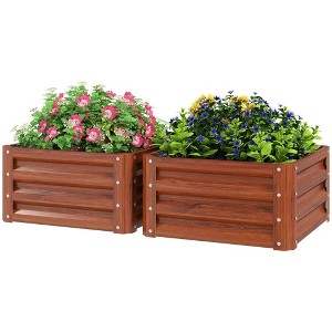Resenkos Patio Planting Bed, Raised Garden Bed,2 Piece Galvanized Raised Garden Bed, 2' x 2' x 1' Metal Planter Box, Brown - 1 of 4
