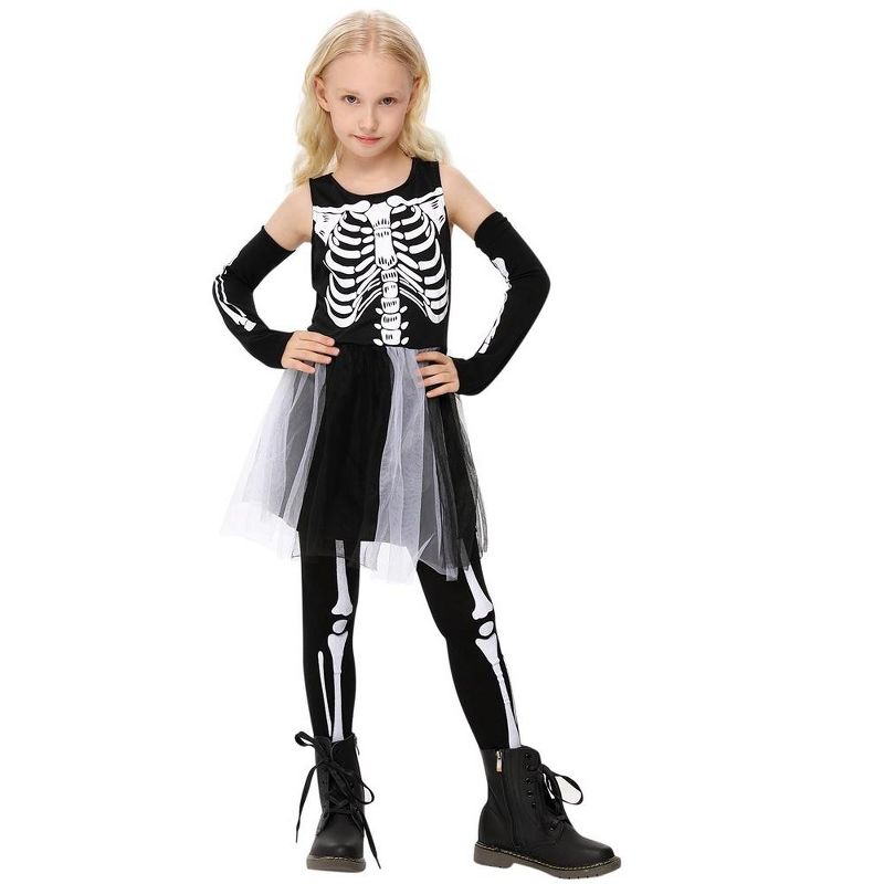 Whizmax Girls Skeleton Costume with Tulle Tutu Skirts Funky Punk Bones Costume, 1 of 8