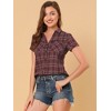INSPIRE CHIC Women's Classic Short Sleeve Button Down Plaid Shirt - 2 of 4