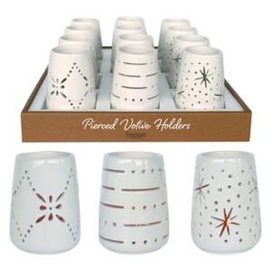 Transpac Dolomite 4 in. Off-White Everyday Candle Holders Pierced in PDQ Set of 12 - 1 of 2