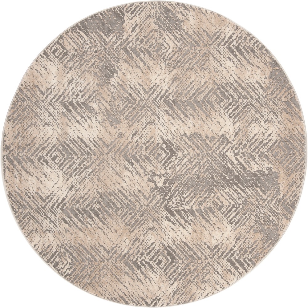 6'7in Geometric Loomed Round Area Rug Ivory/Gray - Safavieh