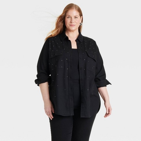 Black button up shirt womens target best sale