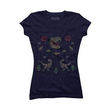 Junior's Design By Humans Ugly Dino Christmas Sweater By AnotheHero T-Shirt