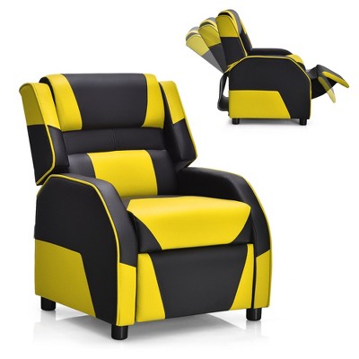 Costway Kids Youth Gaming Sofa Recliner w/Headrest & Footrest PU Leather Yellow\White\Blue\Pink