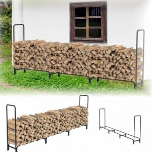 UNHO 8/12FT Heavy Duty Firewood Rack Metal Iron Long Storage Log Stand  Holder for Indoor Outdoor Backyard - 1 of 4