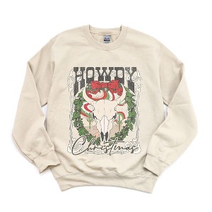 Simply Sage Market Women's Graphic Sweatshirt Howdy Christmas Bull - 1 of 4