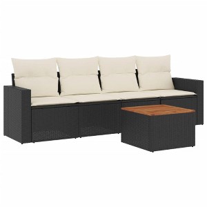 vidaXL 5 Piece Patio Sofa Set with Cushions Black and Cream Poly Rattan - 1 of 4