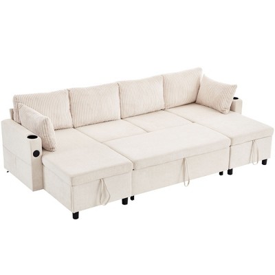NicBex Modern 111.8" Pull Out Sofa Bed Chenille Convertible Sleeper Sofa with Hidden Storage for Living Room