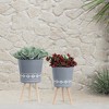 Gulches Modern Diamond Planter with Wood Legs, Gray, S/2 10x10x17" & 12x12x21" - 2 of 4