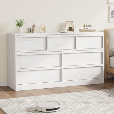 7 Drawer Dresser for Bedroom, Modern Double Dresser Organizer with 6 Drawers, Wooden Chest of Drawers for Living Room, Nursery, Hallway