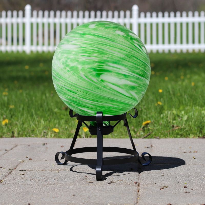 Northlight 10" Green and White Swirls Outdoor Garden Gazing Ball, 1 of 4
