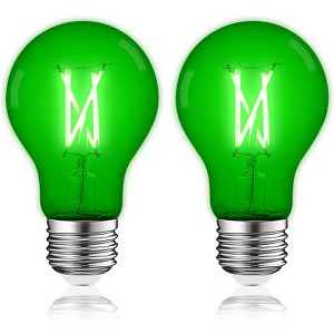 Luxrite A19 LED Green Edison Light Bulb, 4.5W=60W Equivalent, Clear Glass Filament, UL Listed, Indoor Outdoor, Porch, E26 Standard Base 2 Pack - 1 of 4