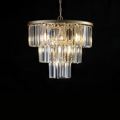 Airsurfer 20" Luxury 3-Tier Crystal Chandelier, 7-Light Gold Frame Pendant Light