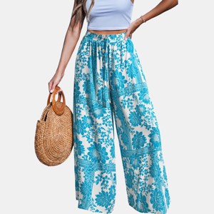 Women's Boho Floral Print Wide Leg Beach Cover Up Pants - Cupshe - 1 of 4